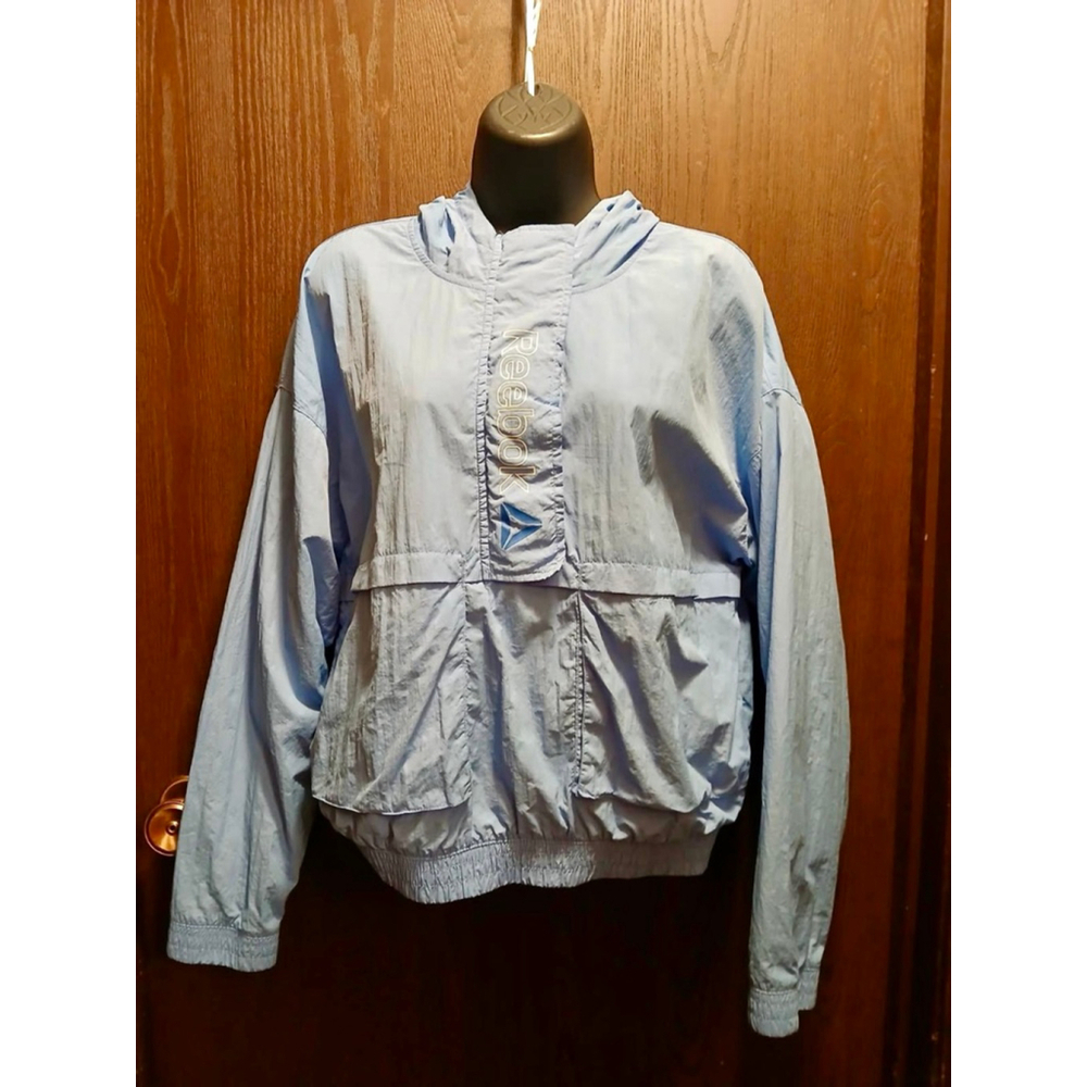 Reebok Women’s Blue Windbreaker Hooded Jacket Size S JC532 - Picture 7 of 8